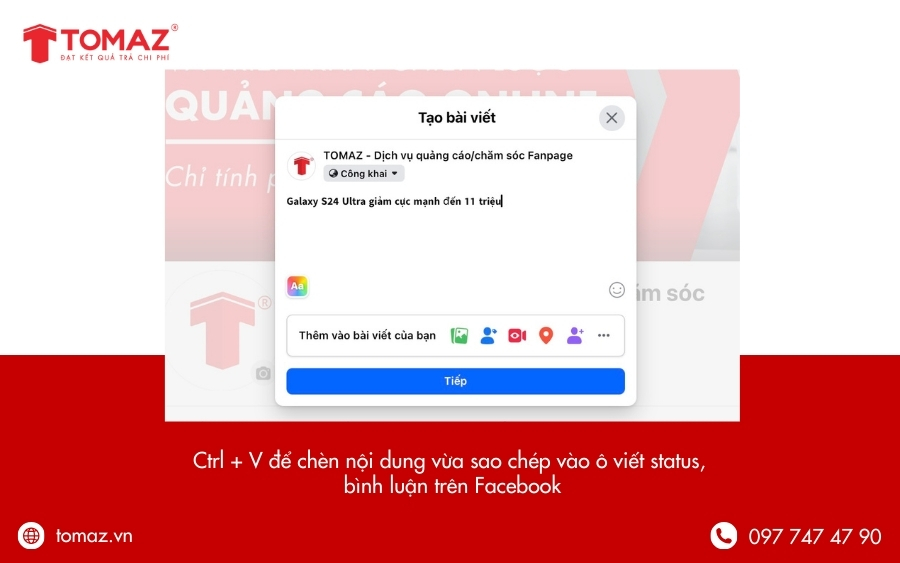 Dán nội dung vừa sao chép vào status hoặc bình luận trên Facebook