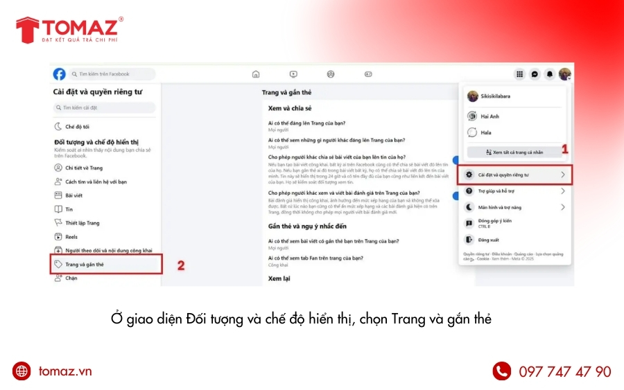 Chọn mục Trang và gắn thẻ