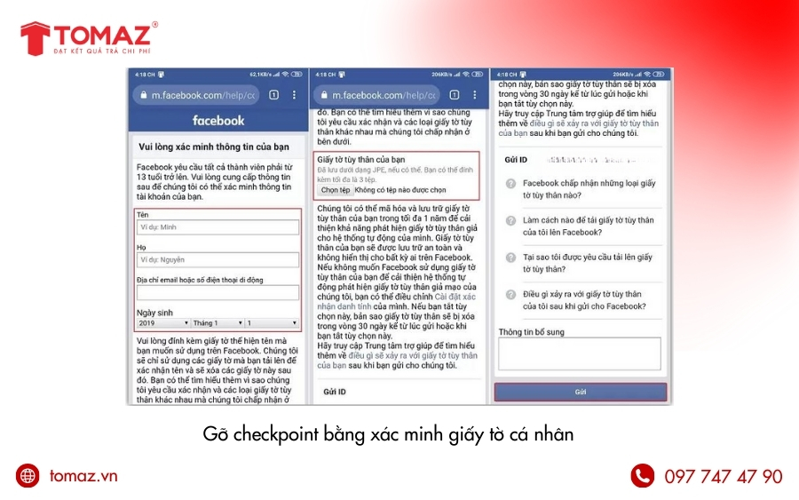 Gỡ checkpoint Facebook bằng giấy tờ tùy thân (CCCD/CMND)