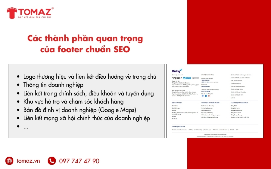 Các thành phần quan trọng của footer là gì?
