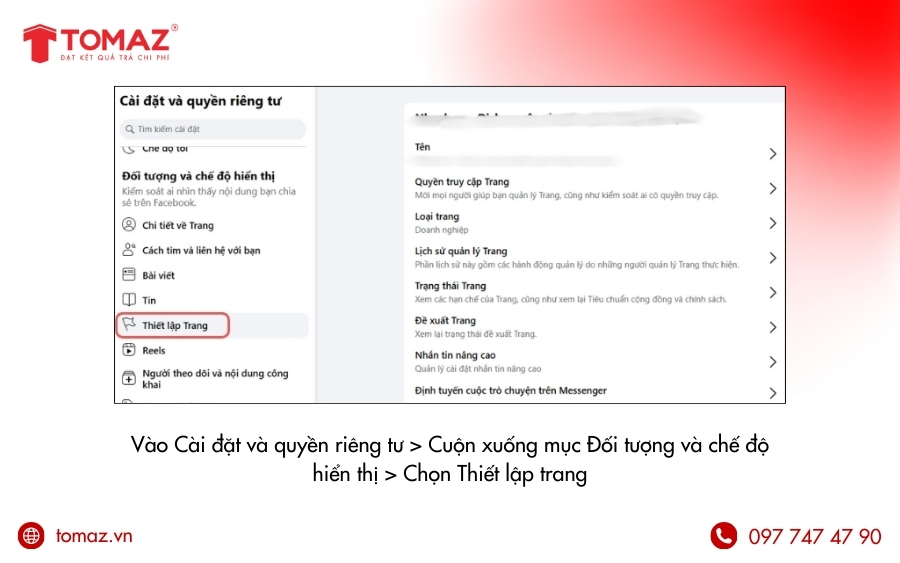 Chọn Thiết lập trang