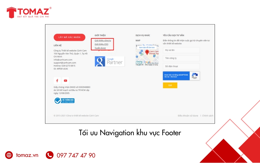 Tối ưu Navigation khu vực Footer