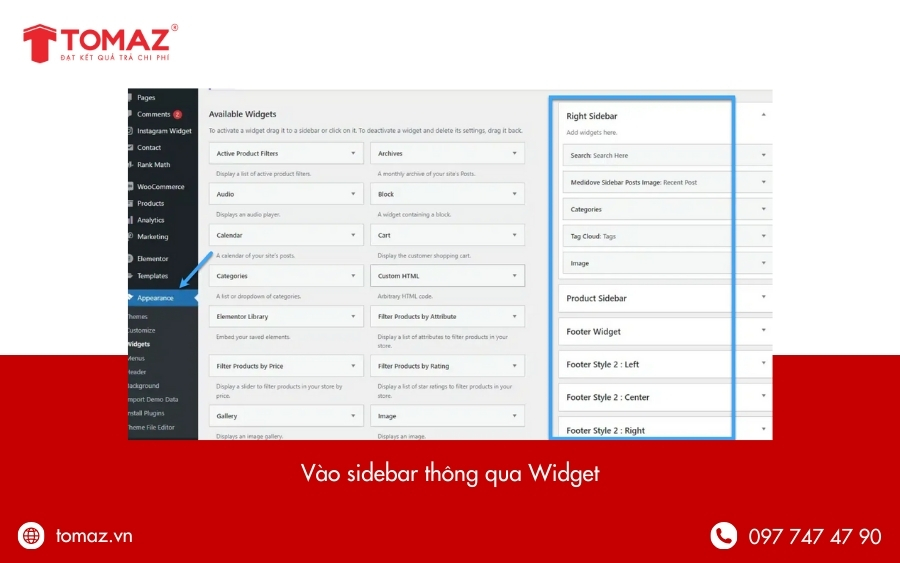 Tạo Sidebar bằng Widget trong WordPress