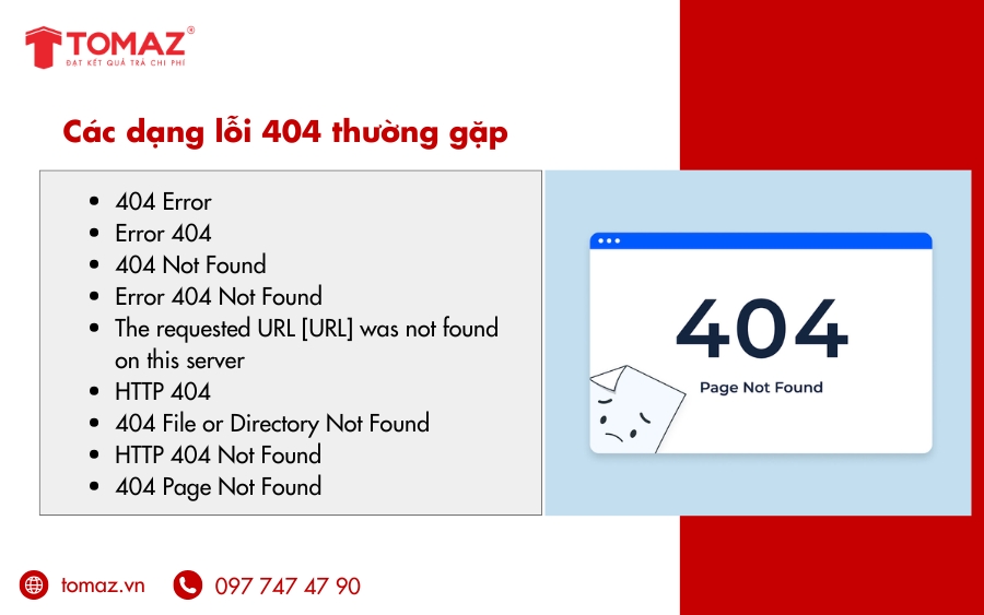 Các dạng lỗi 404 phổ biến thường gặp trên website