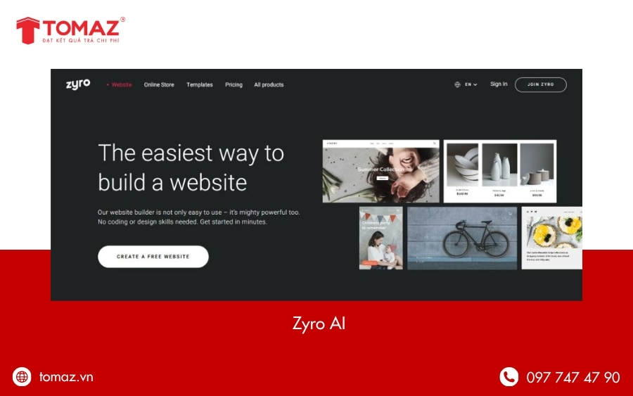 Công cụ thiết kế web bằng AI - Zyro AI