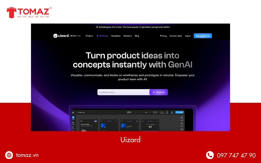 Công cụ thiết kế web bằng AI - Uizard